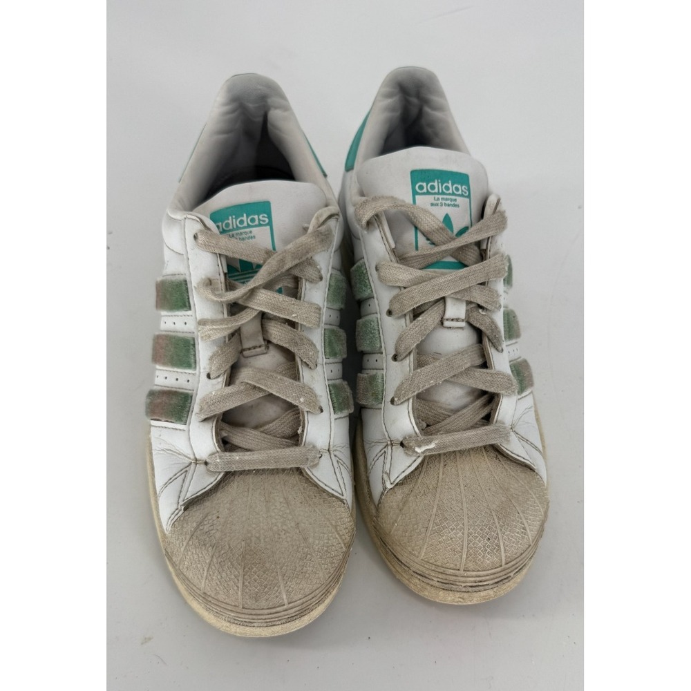 Adidas Superstar White Green Velour Stripe Shell Toe Sneakers Youth 6.5Y Classic